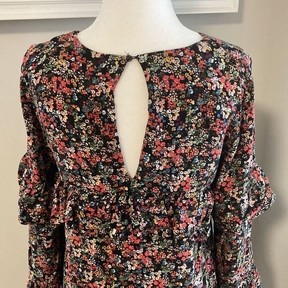 Zara Trafaluc Collection Black Floral Boho Tiered Ruffle Fall Tunic Mini Dress - Picture 8 of 16